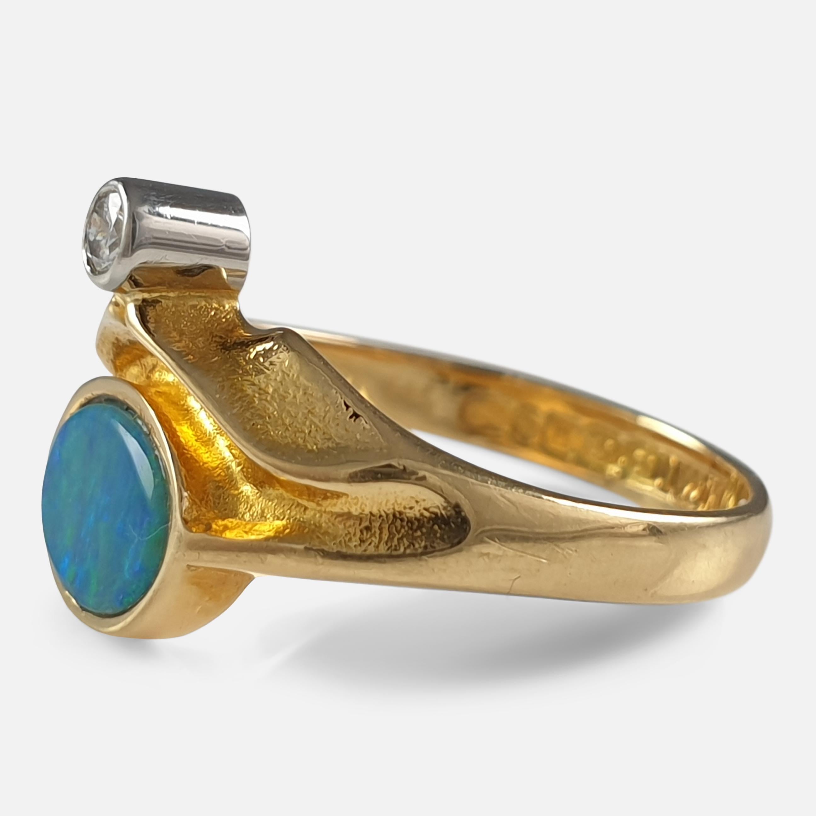 Lapponia Doppelt-Ring aus 18 Karat Gelbgold mit Diamanten und Opal, 1981 im Angebot 3