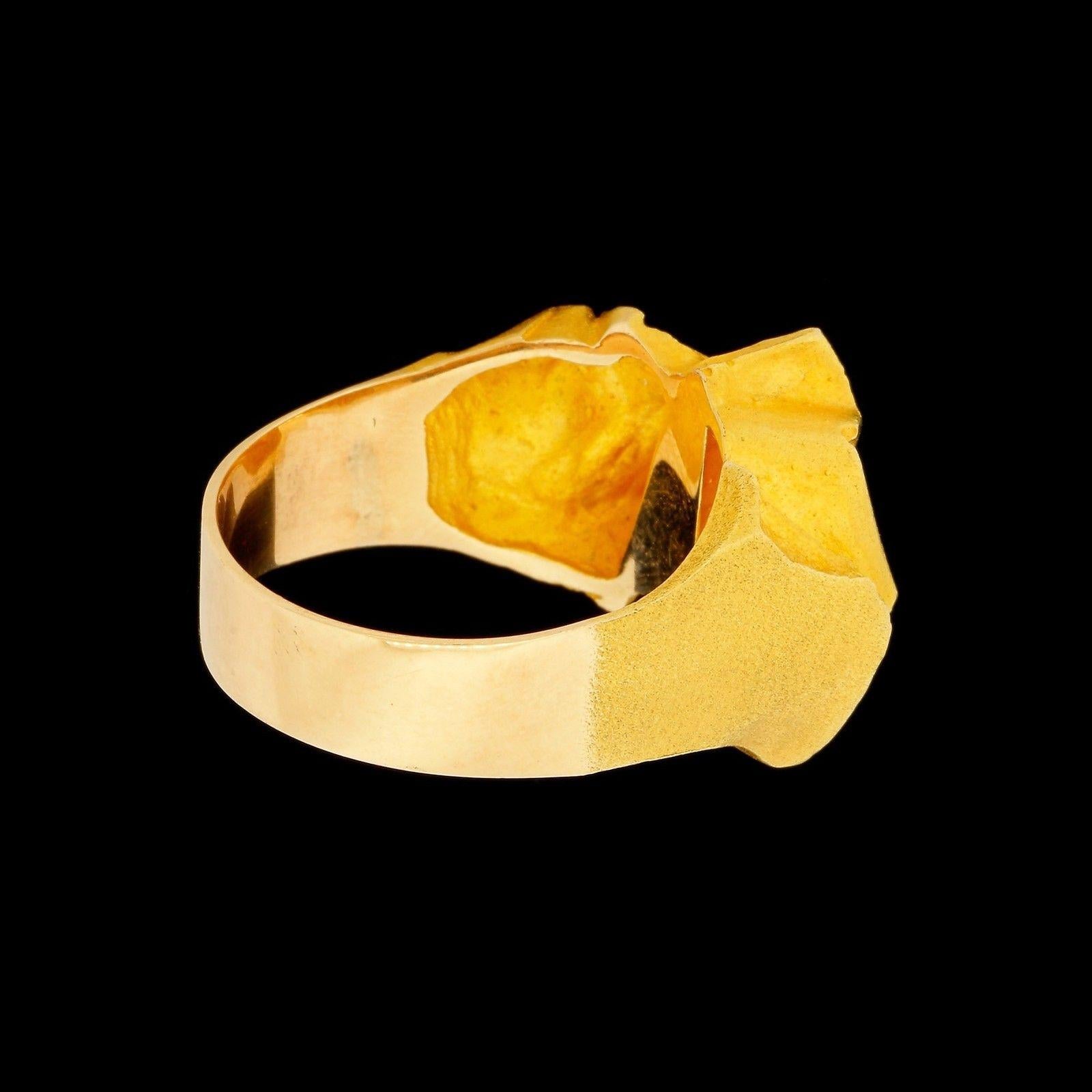 Modernist Lapponia 1973 14 Karat Gold Brutalist Green Tourmaline Ring Bjorn Weckstrom