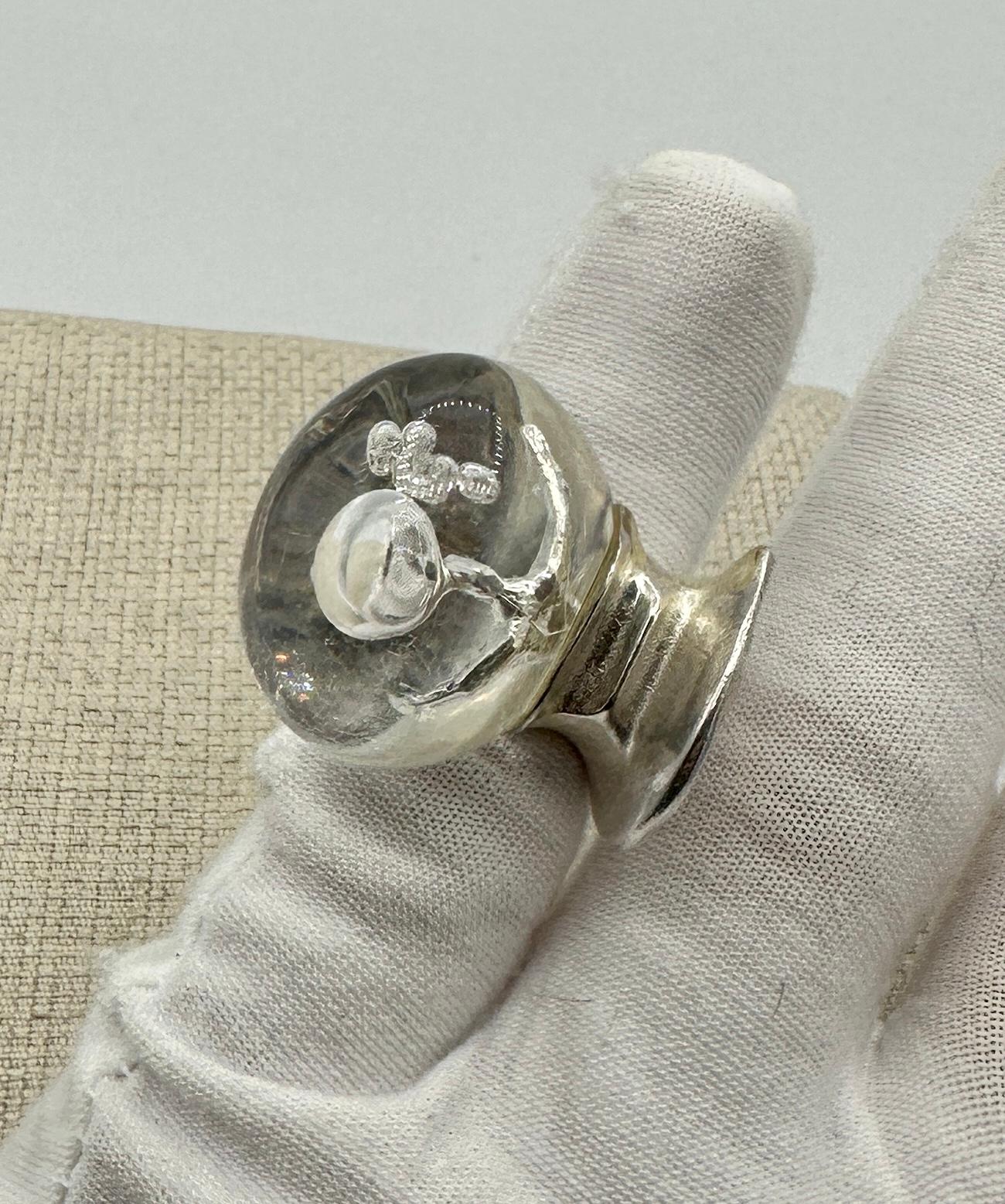 Modern Lapponia Björn Weckström Man In Cosmos Ring Acrylic Sterling Silver Finland For Sale