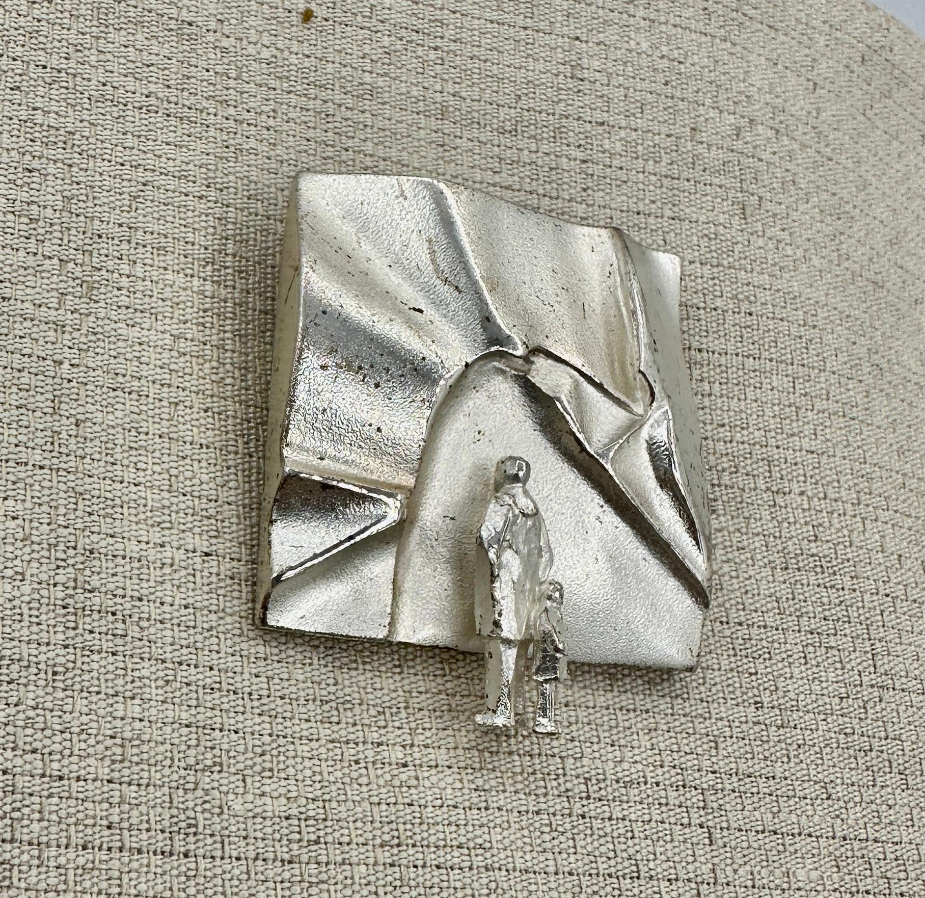 Lapponia Brooch Man and Child Björn Weckström Finland Modernist Man From Mercury In Excellent Condition For Sale In New York, NY