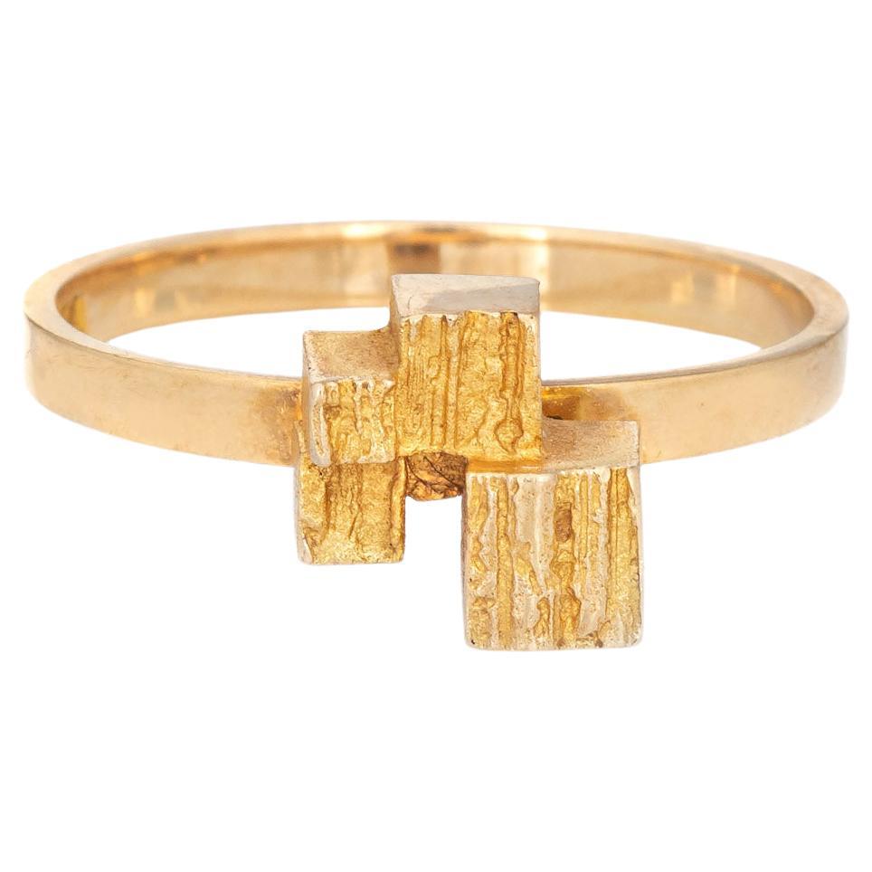 Lapponia Cube Ring Vintage 18k Yellow Gold Björn Weckström Finland Jewelry 6.25 For Sale
