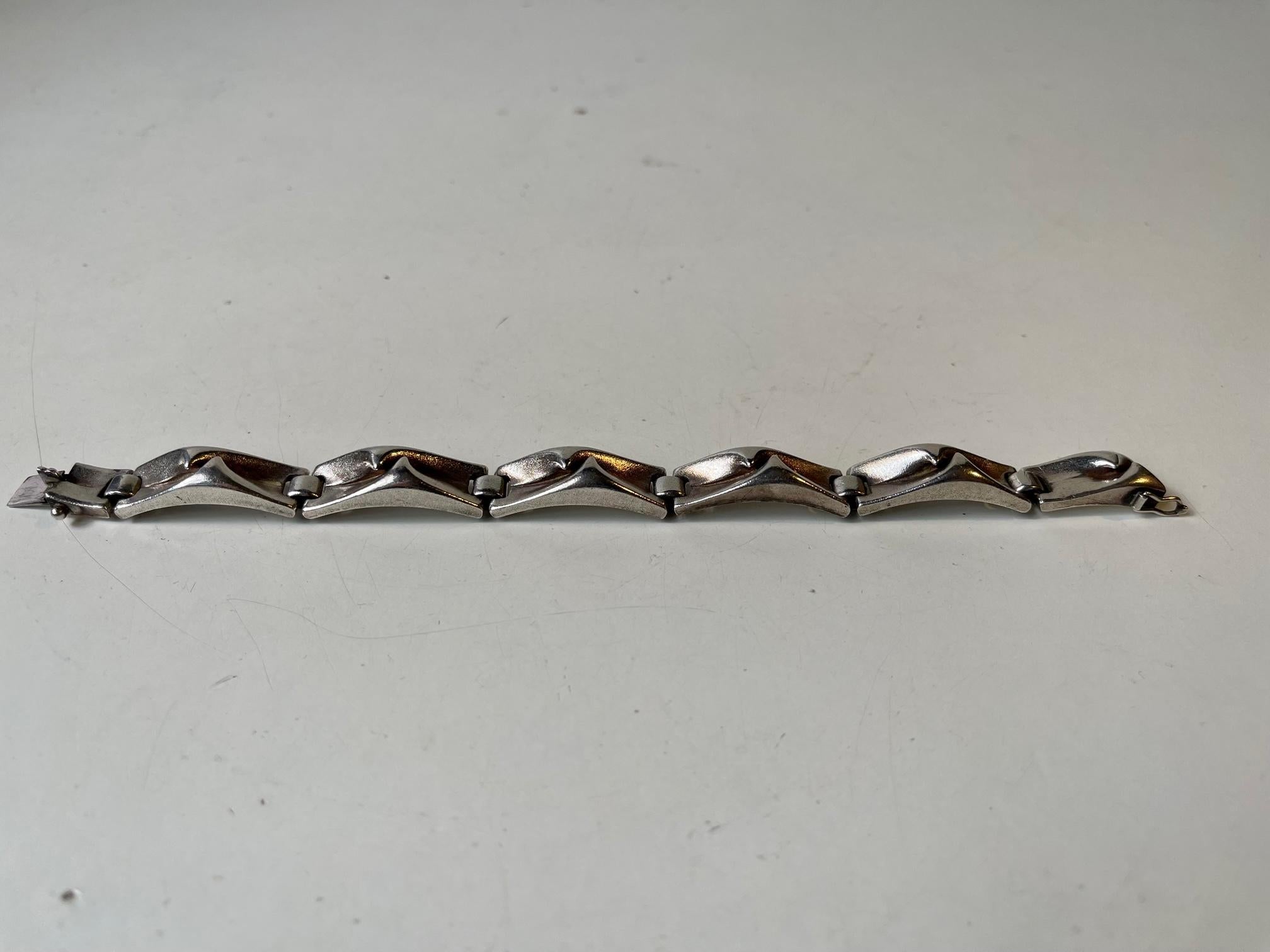Scandinavian Modern Lapponia Modernist Silver Bracelet by Björn Weckström, Finland 1970s For Sale
