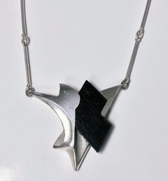 Lapponia Modernist Sterling and Ebony Necklace Zoltan Popovits, 1986