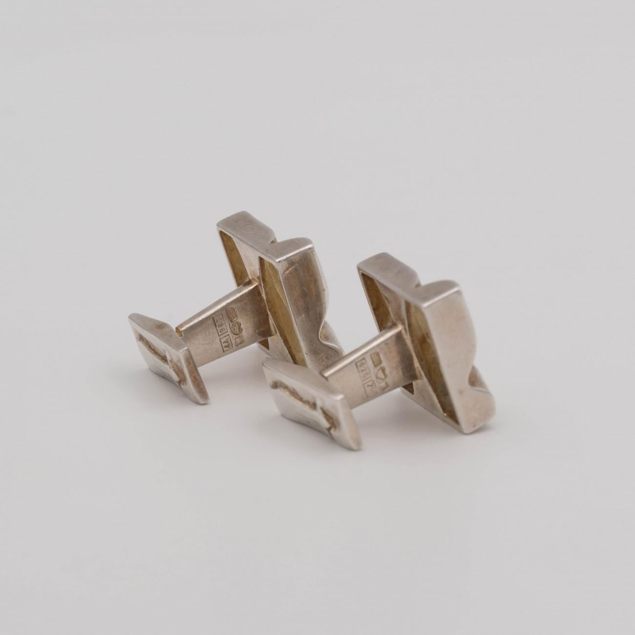 Late 20th Century Lapponia Silver Cufflinks by Bjorn Weckstrom, Dated 1975