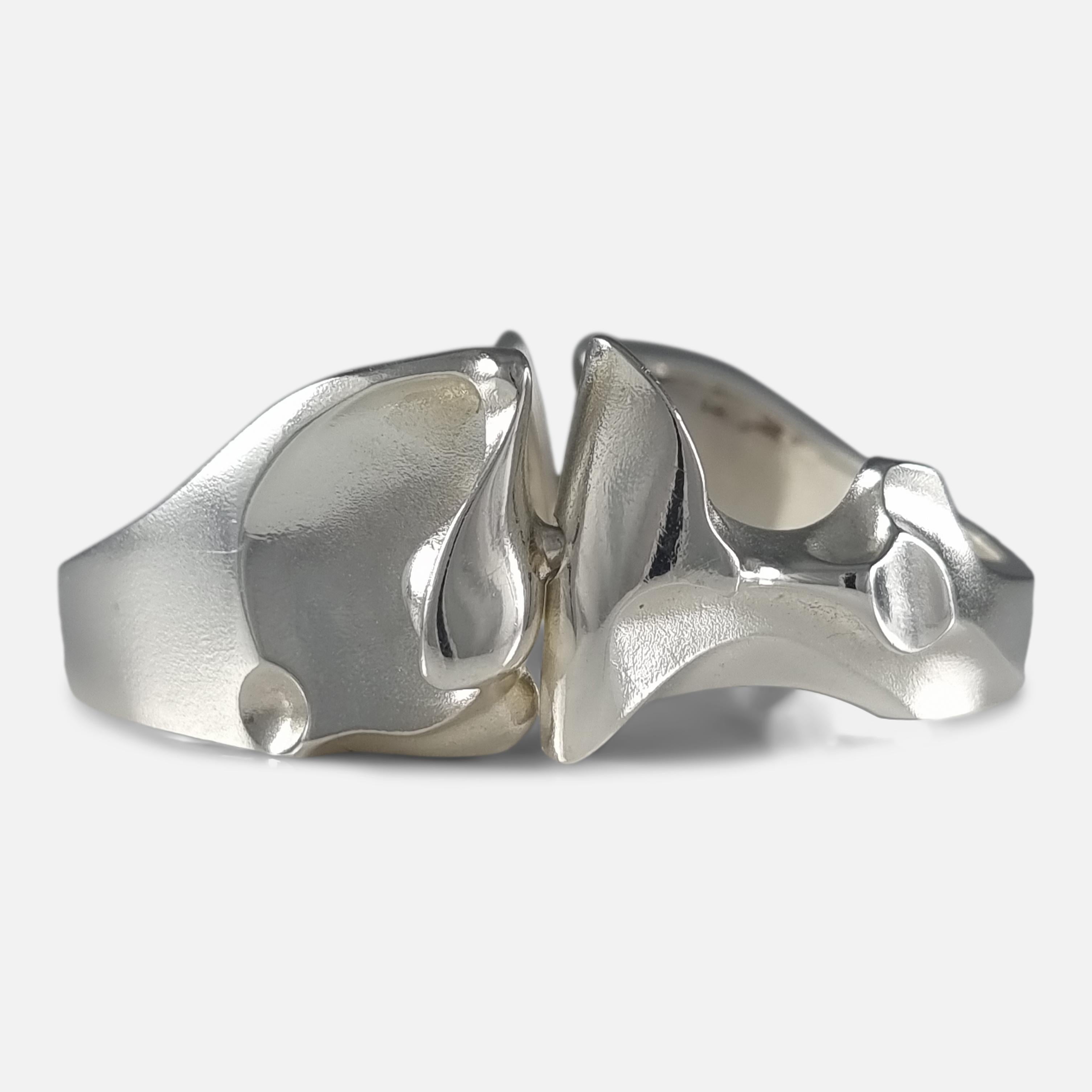 A Finnish sterling silver 'Zelda' bracelet designed by Björn Weckström for Lapponia.

The bracelet is hallmarked with the Finnish national mark, Lapponia makers mark, the Common Control Mark '925' to denote sterling silver, and date code 'B8' for