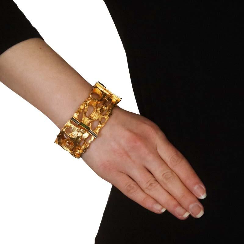 Taille grossière Lapponia of Finland Bracelet à maillons avec tourmaline, or jaune 18k, taille brute, 7 1/4