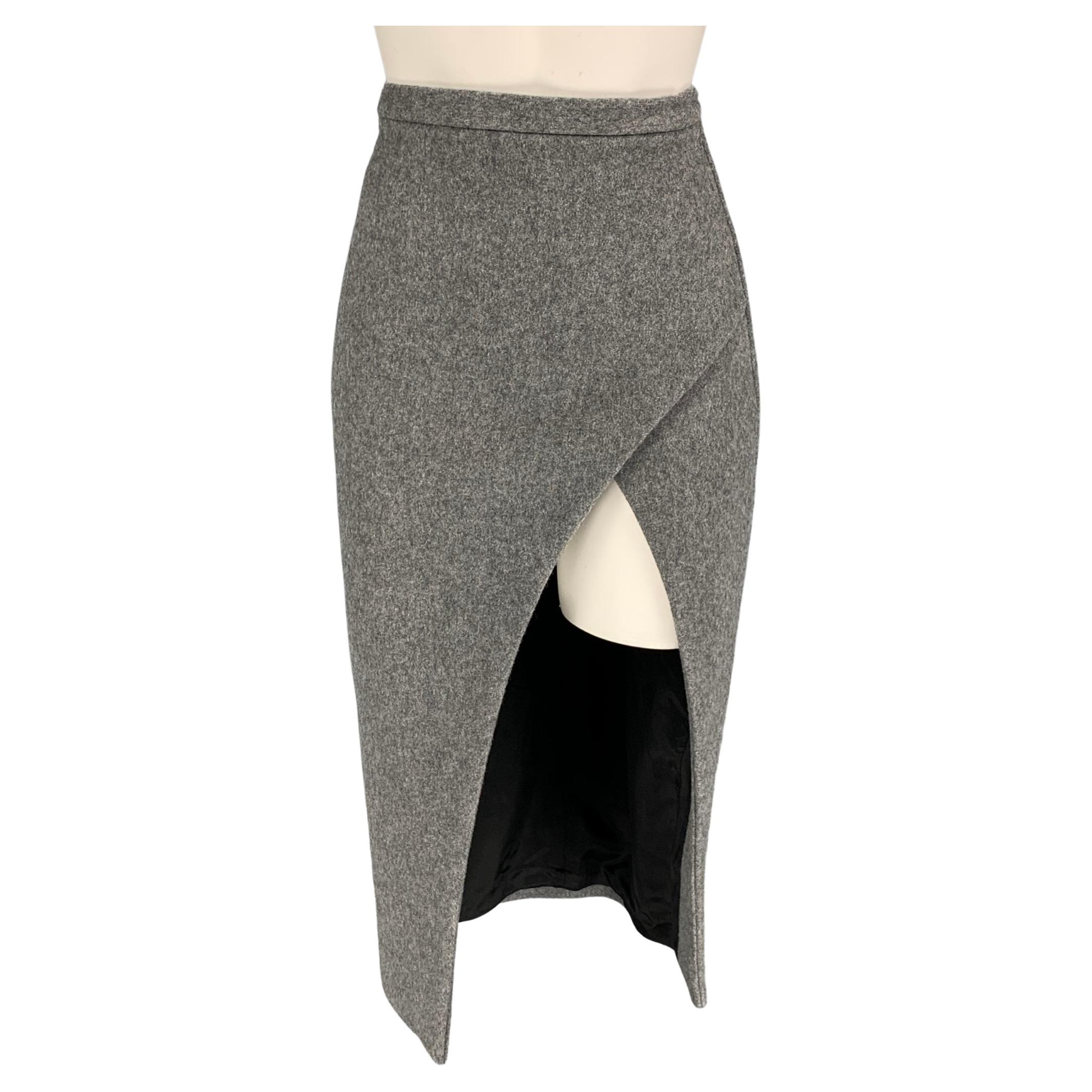 LaQuan Smith Size XS Grey Heather Wool Nylon Pencil Skirt