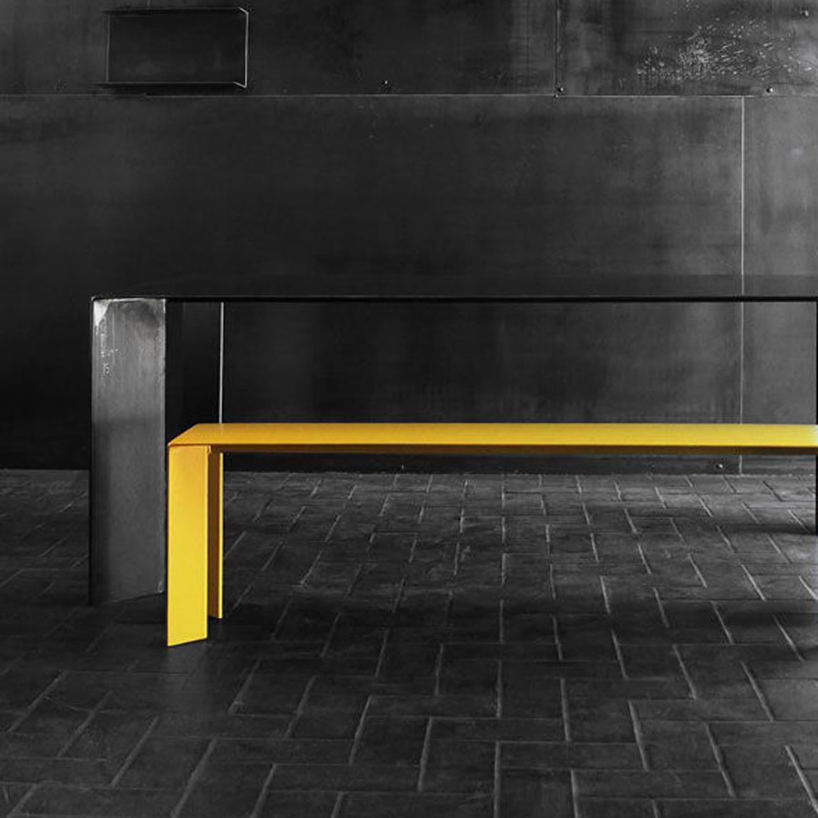 yellow metal bench