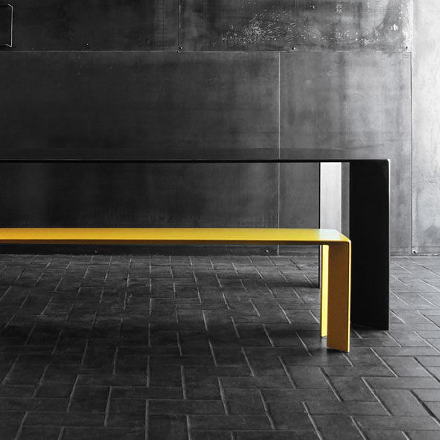 French Laqué Yellow Bench in Steel For Sale