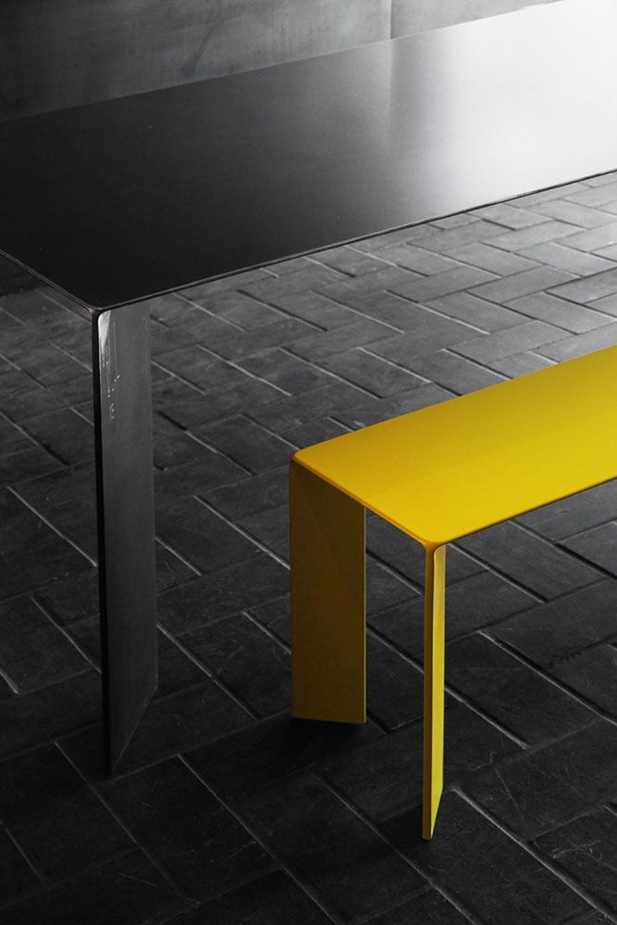 Forged Laqué Yellow Bench in Steel For Sale
