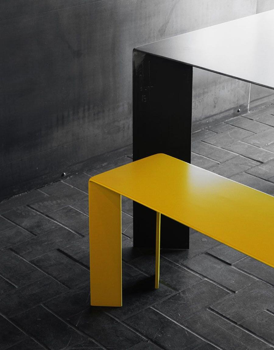 Contemporary Laqué Yellow Bench in Steel For Sale