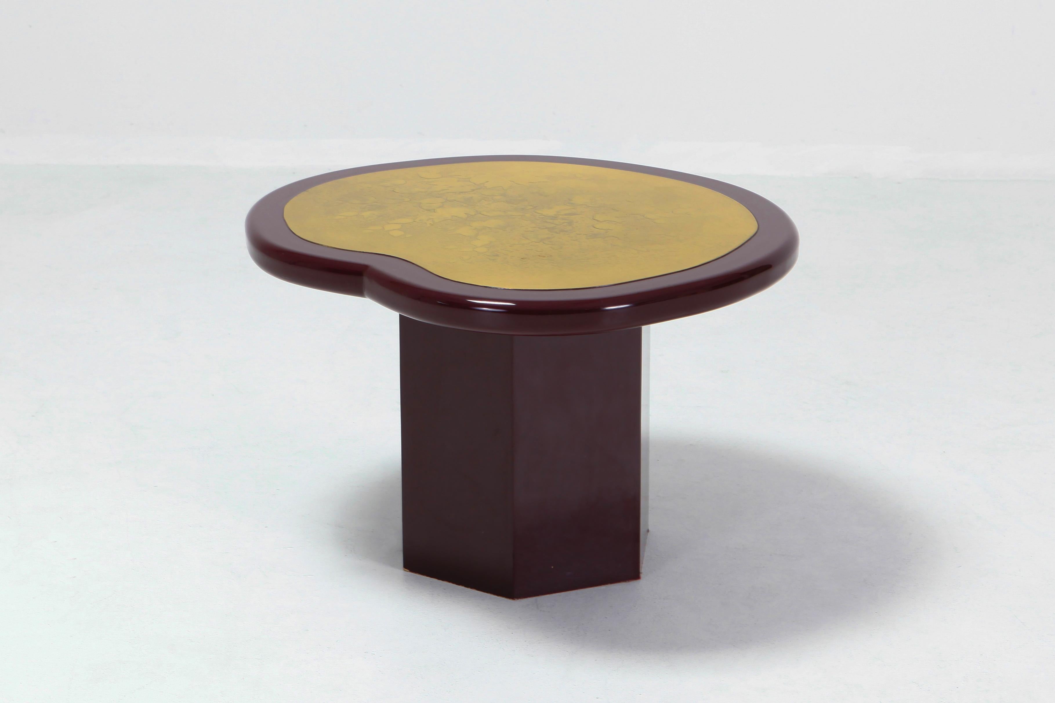 Hollywood Regency Lacquer and Brass Side Table, 1970s