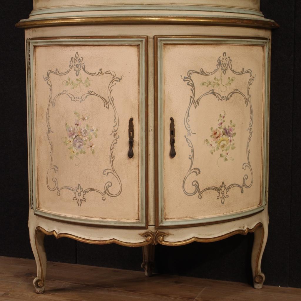 Italian Laquered, Gilded and Painted Venetian Corner Cabinet, 20th Century For Sale
