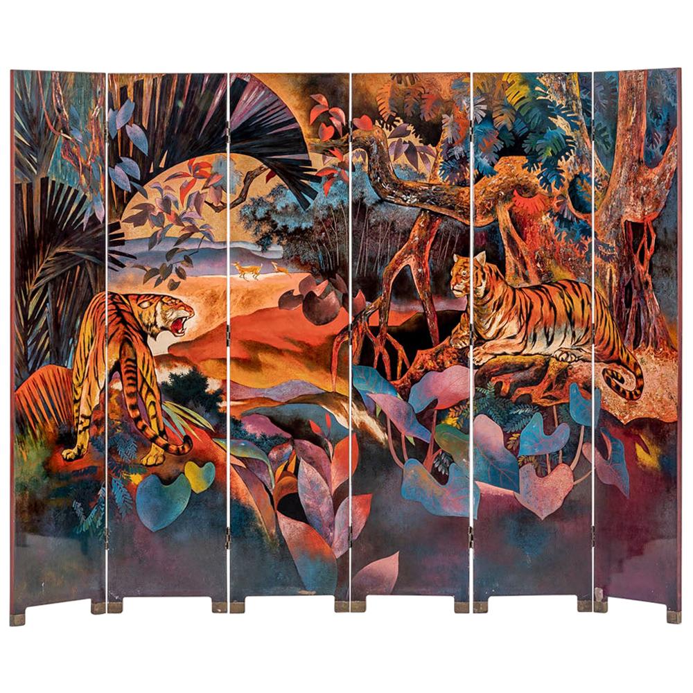 Laquered Room Divider Double-Sided, Jean Dunand Inspired