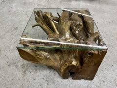 Laquered Teak Root Coffee/ Side Table With Safety Glass Plate, Indonesia 2022