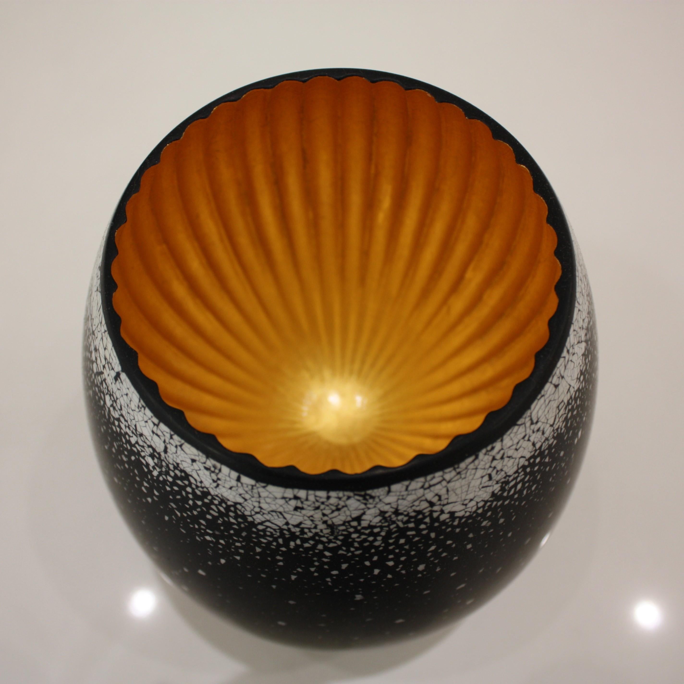 Minimalist Lacquered Wood and Gold Sculpture, Egg Black Hole