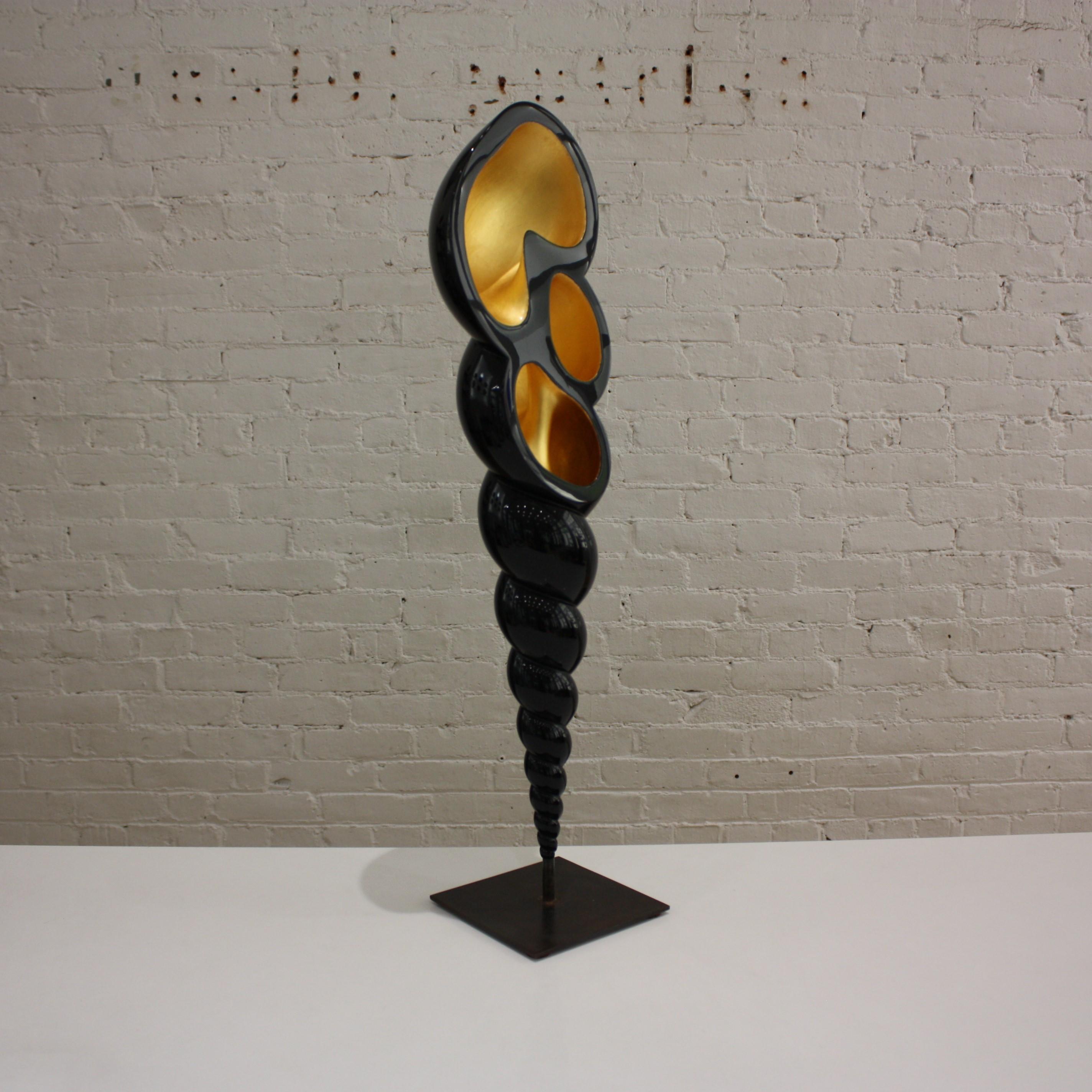 Hand-Crafted Laquered Wood and Gold Shell Sculpture, Turitella 01