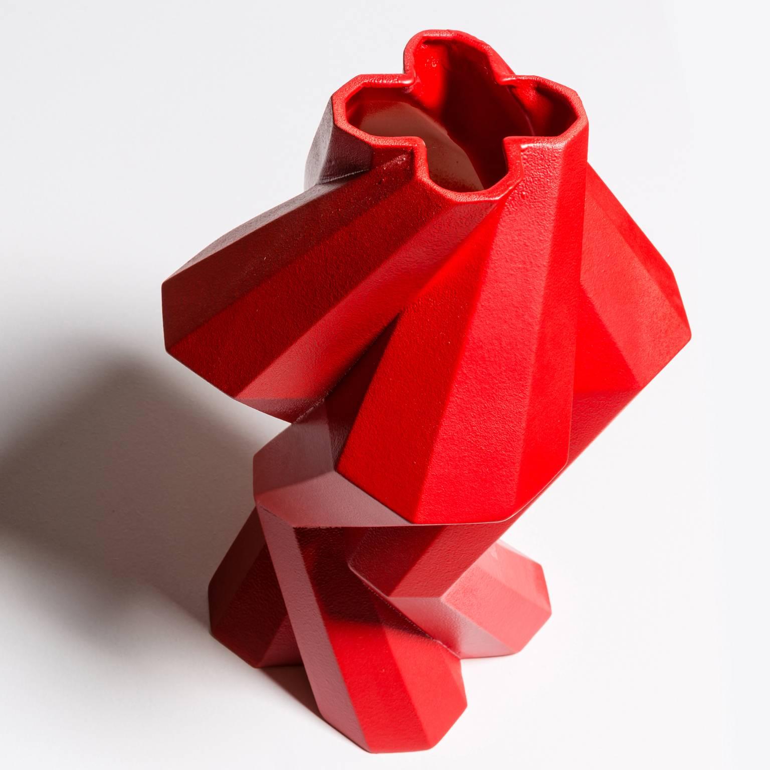 Modern Lara Bohinc, Fortress Column Vase, Red Ceramic