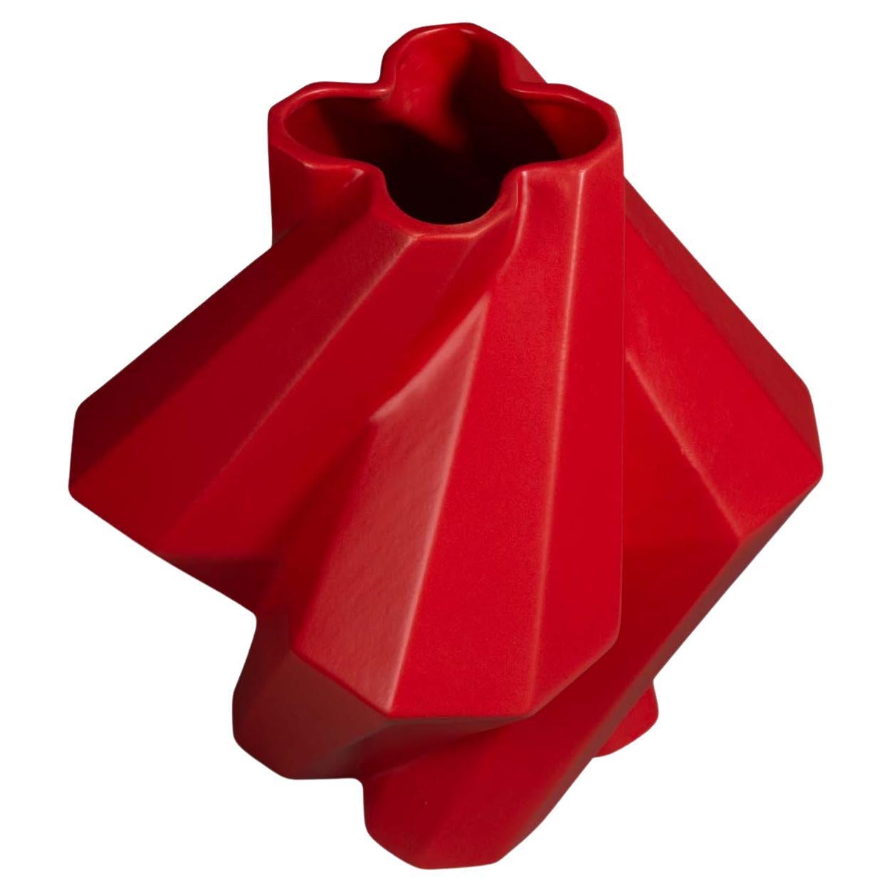 Lara Bohinc, Fortress Pillar Vase, Red Ceramic, Contemporary, Geometric, in Stoc