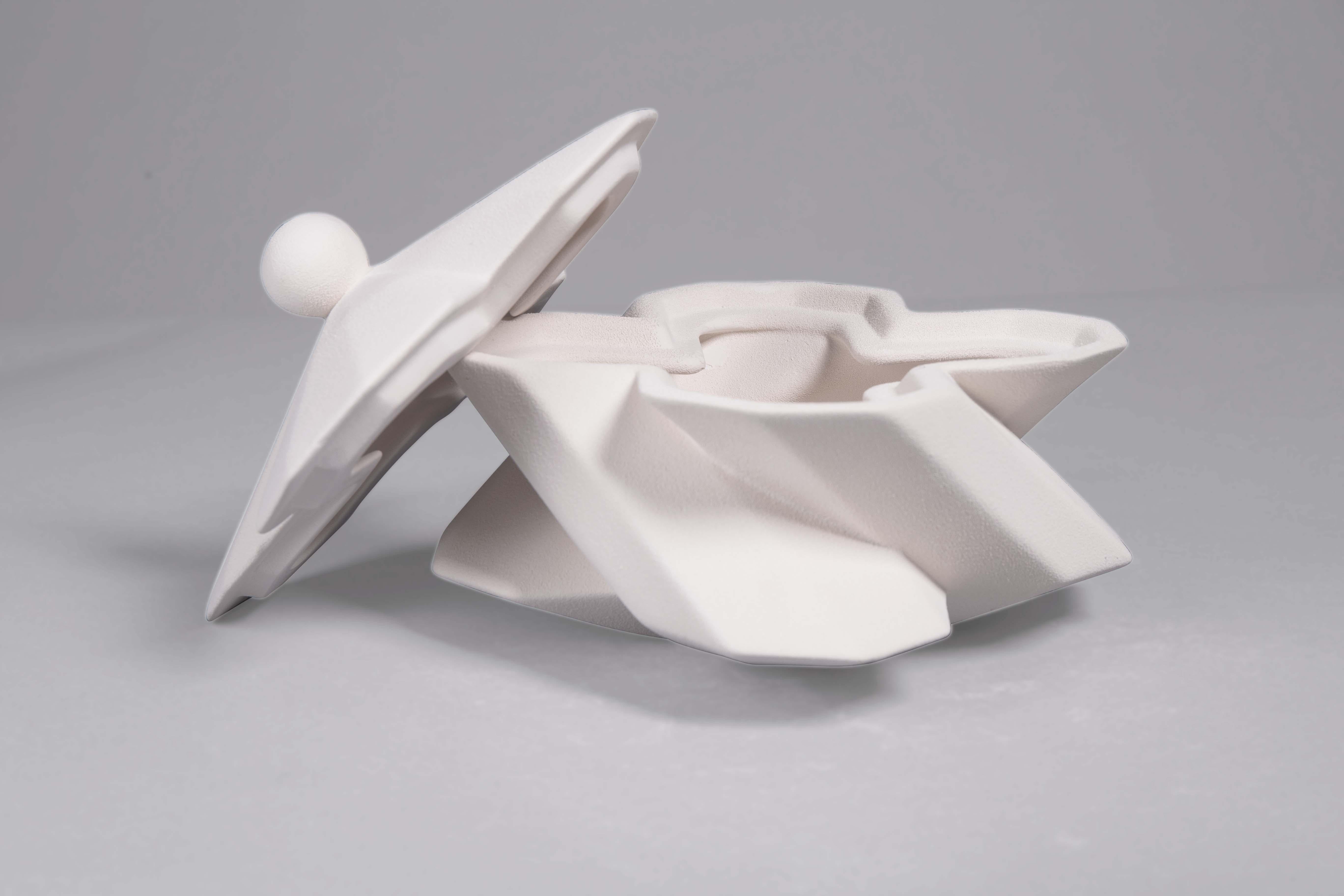 Modern Lara Bohinc Fortress Treasury Box White Ceramic Geometric Contemporary, in Stock For Sale