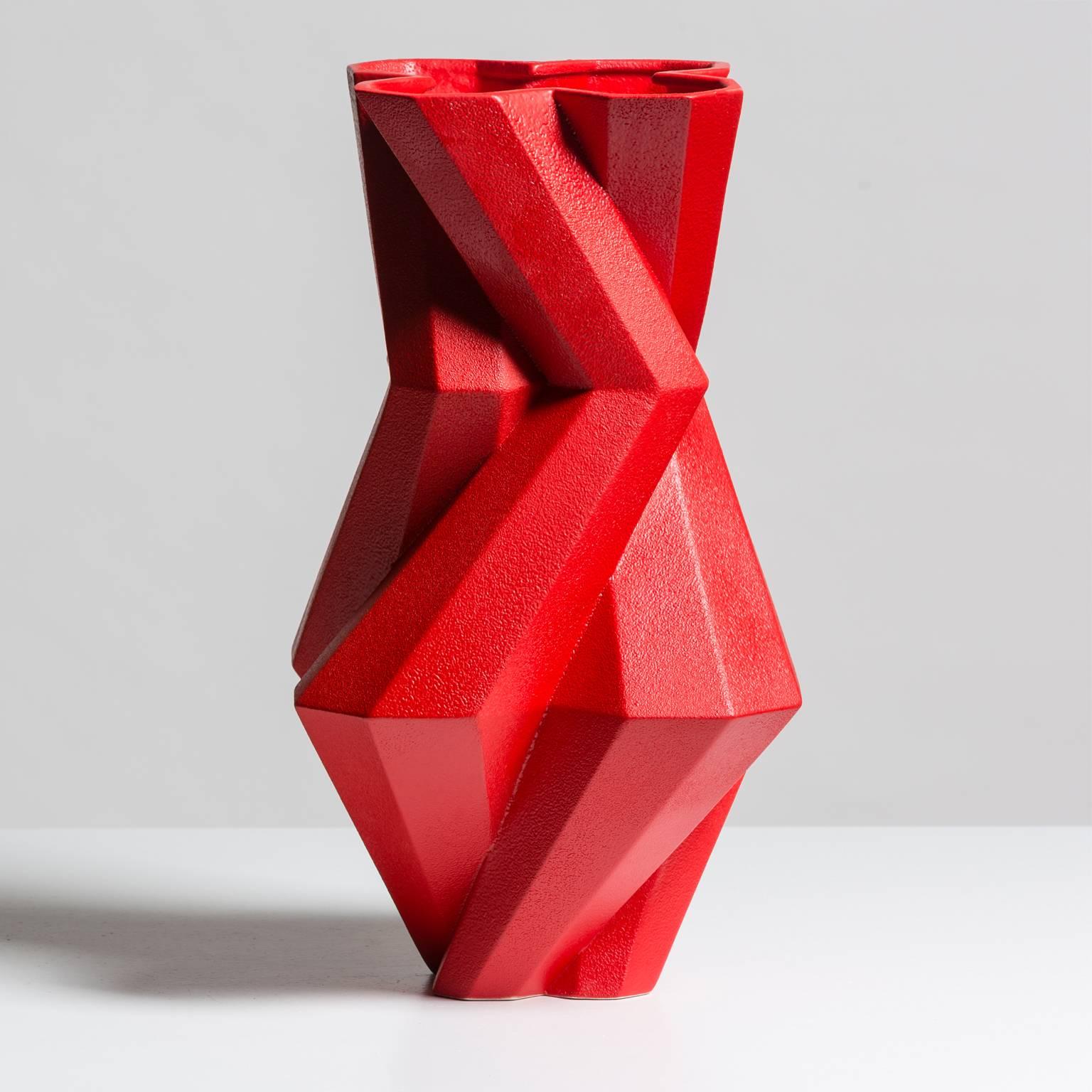 Modern Fortress Castle Vase in Red Ceramic by Lara Bohinc