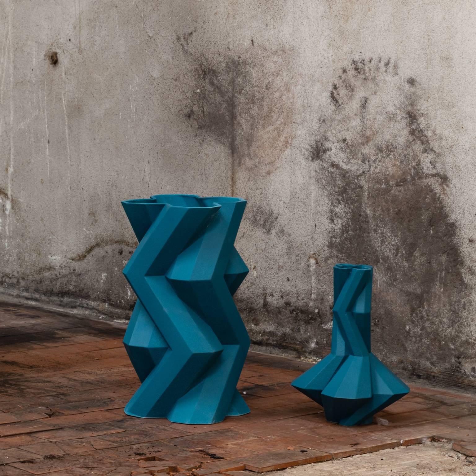 Cast Fortress Cupola Vase in Blue Ceramic, by Lara Bohinc