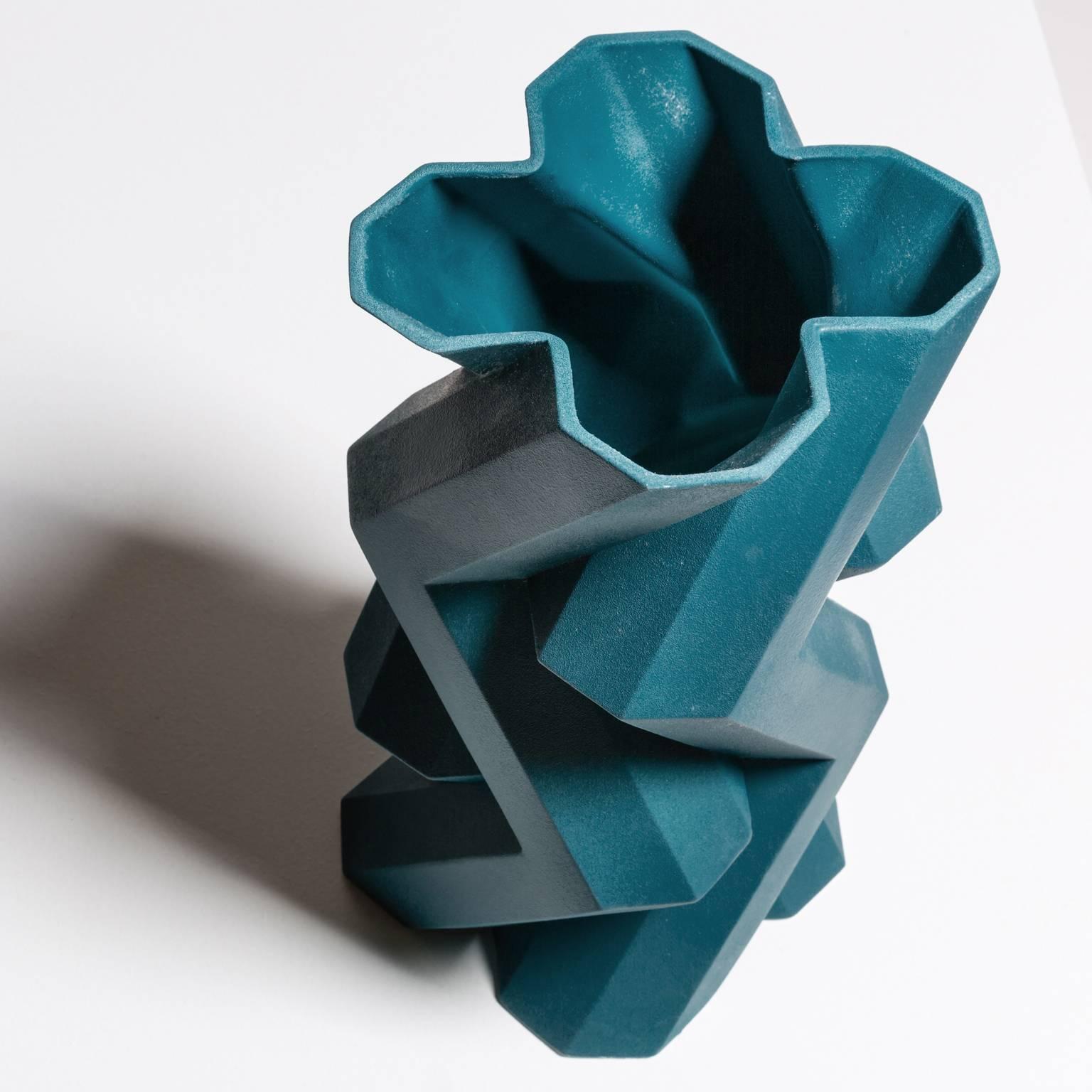 Modern Fortress Tower Vase in Blue Ceramic by Lara Bohinc