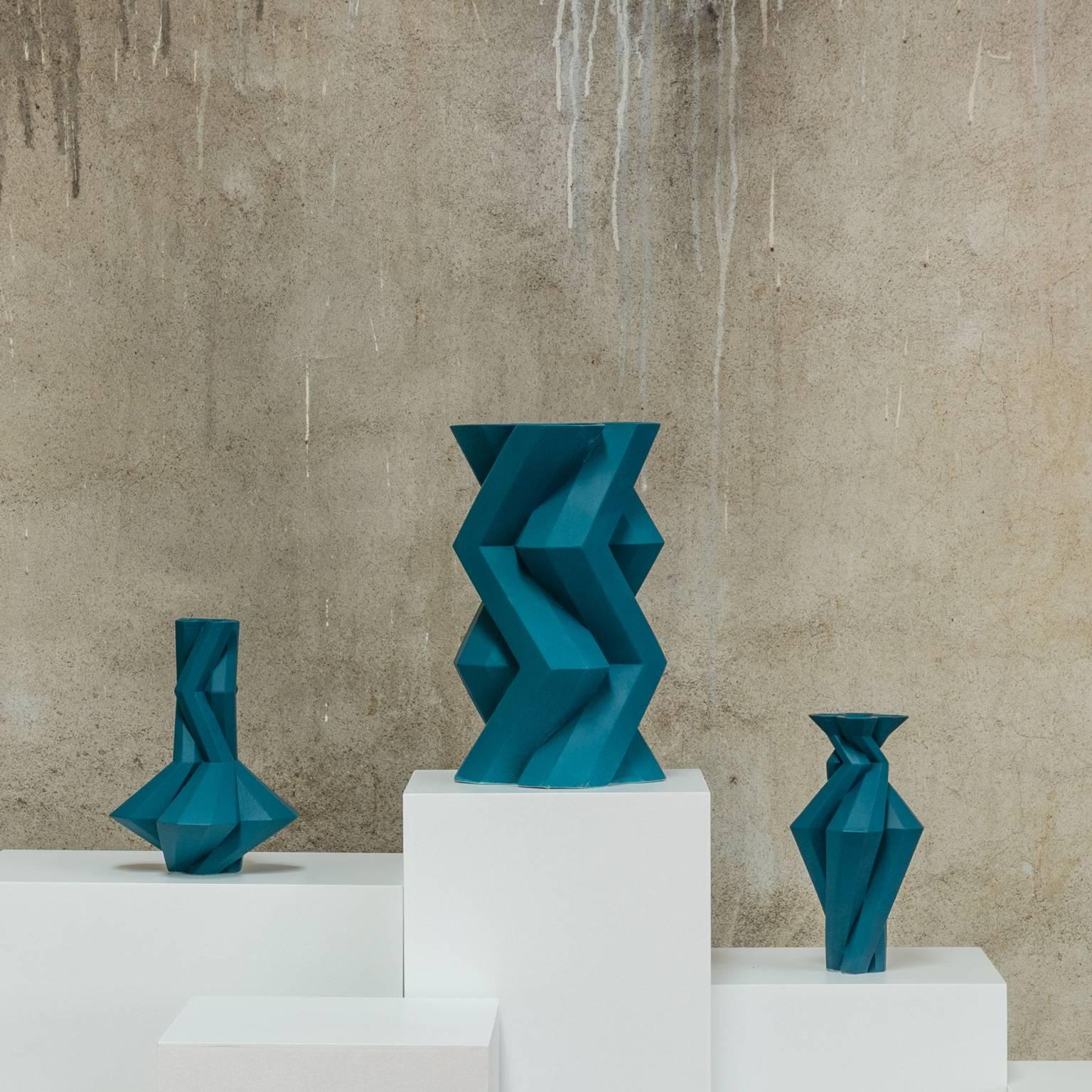 Italian Fortress Tower Vase in Blue Ceramic by Lara Bohinc