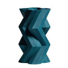 Fortress Tower Vase in Blue Ceramic by Lara Bohinc