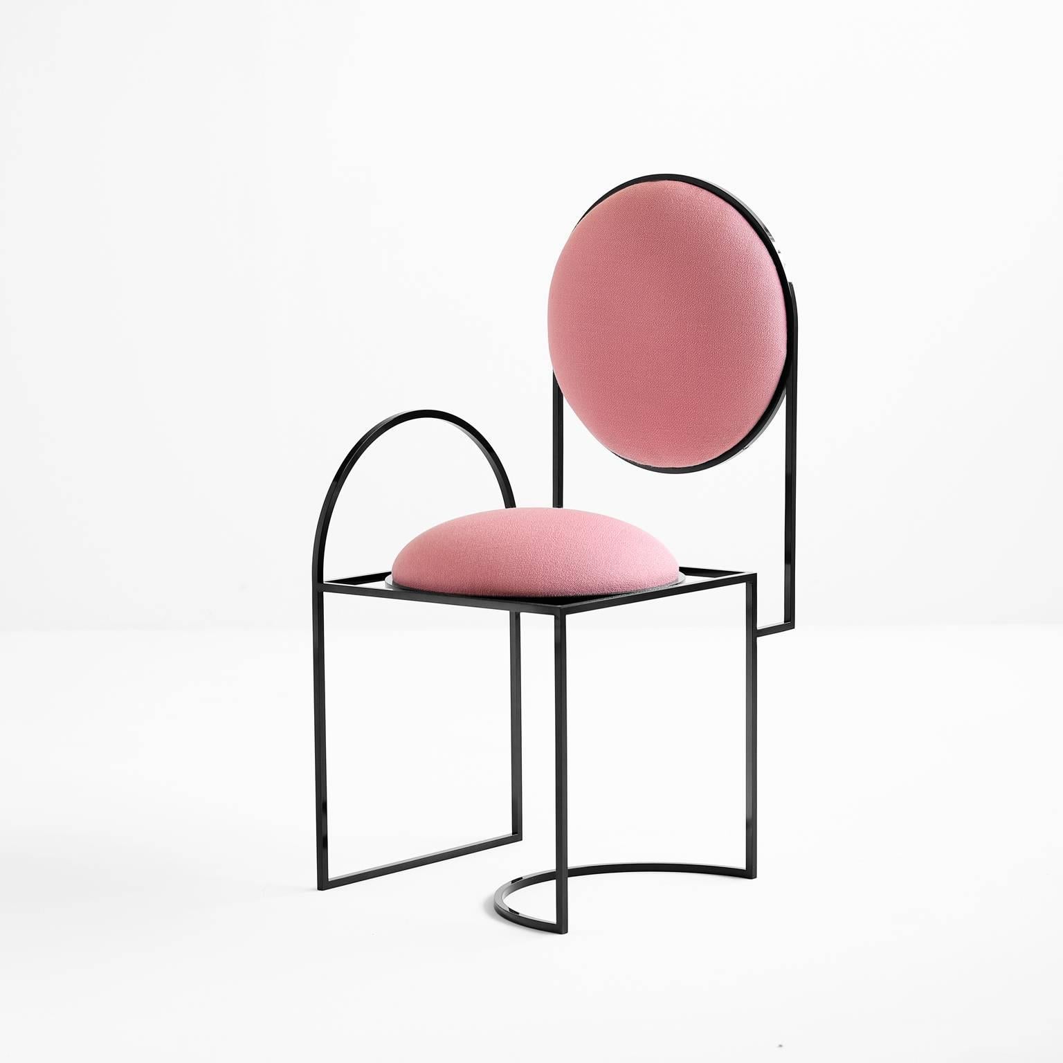 Italian Solar Chair in Pink Wool and Black Steel Frame, by Lara Bohinc For Sale