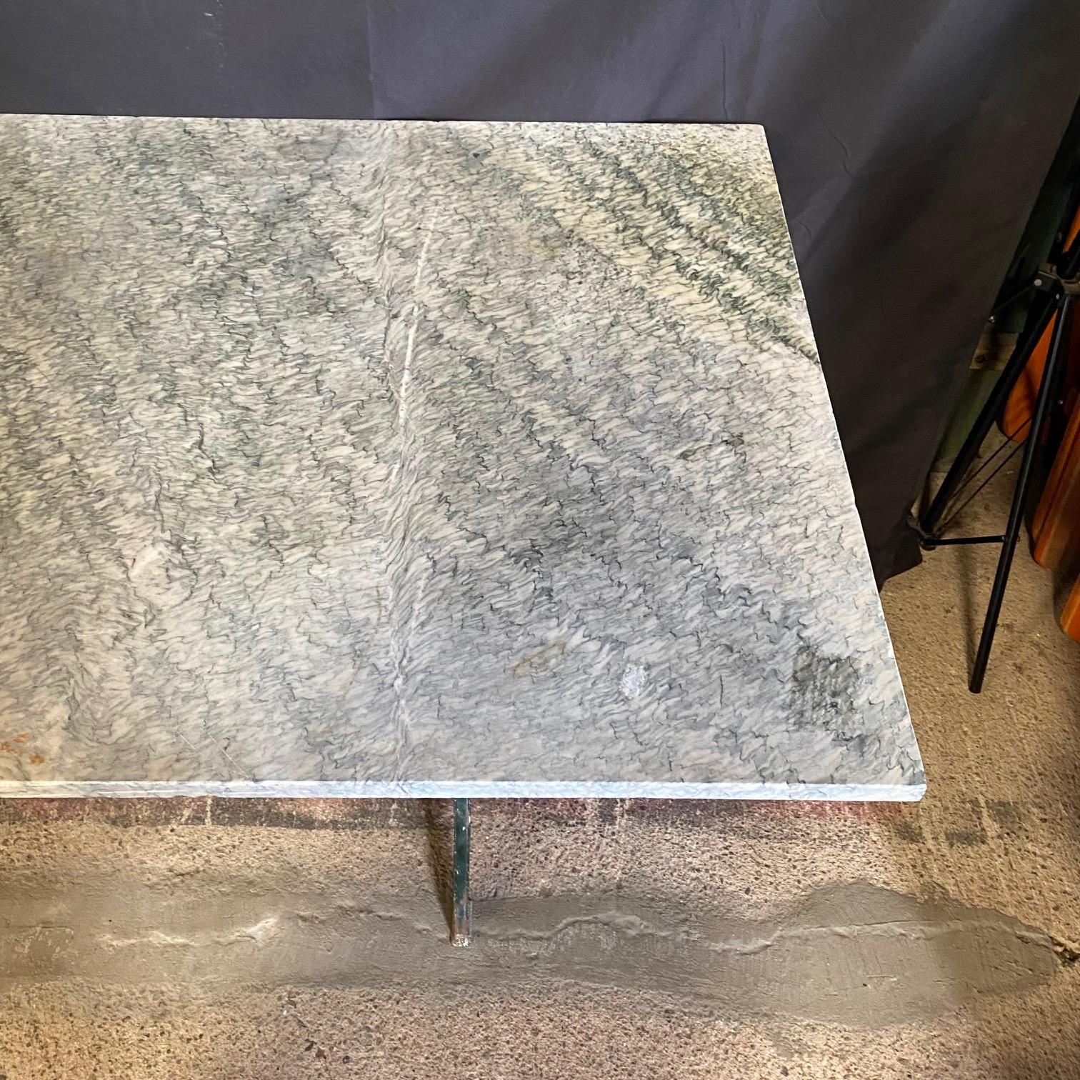Early 20th Century Larage French Marble Top Dining Table with Iron Base with Maker's Name For Sale