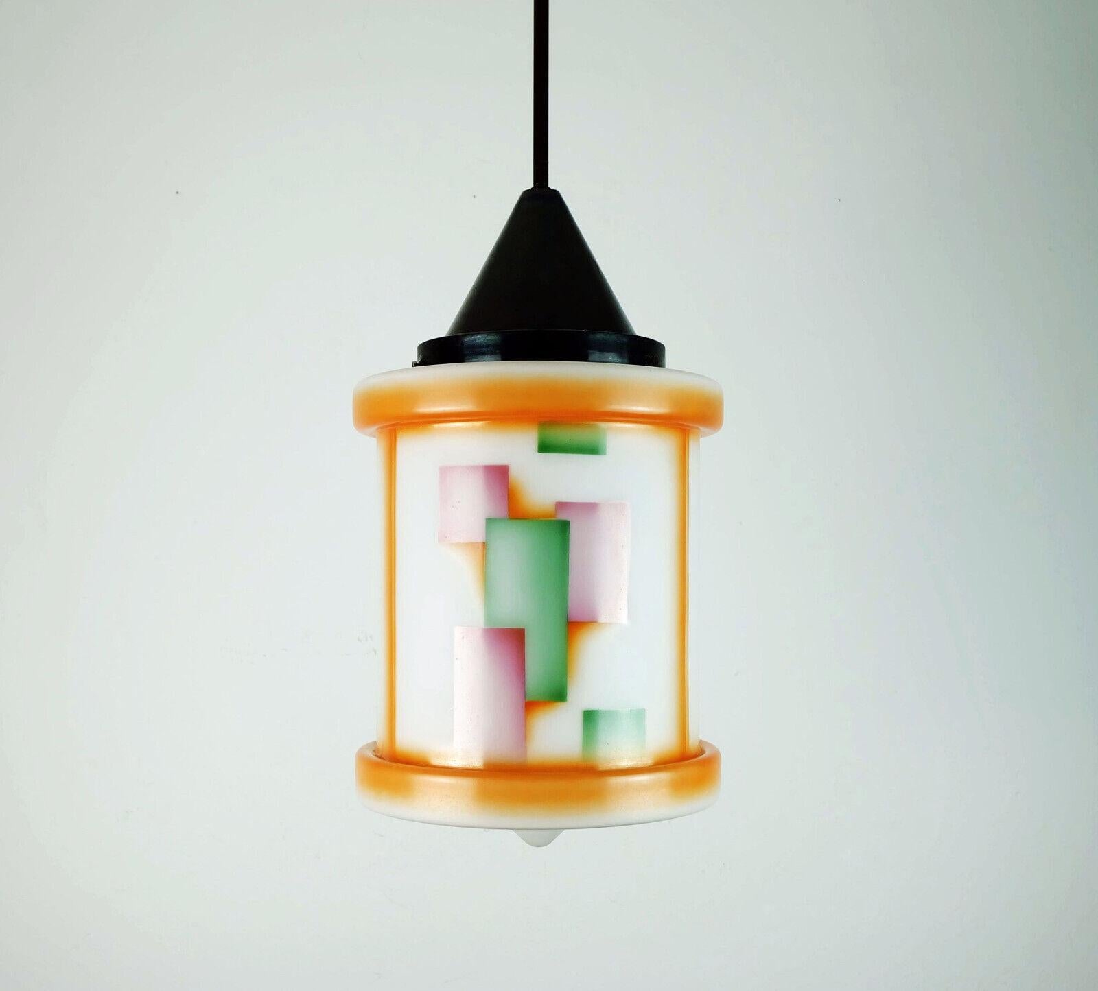 Metal Larart Déco Glass Pendant Light Airbrush Design For Sale