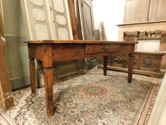 Larch wood table with one drawer and pin legs, Italy