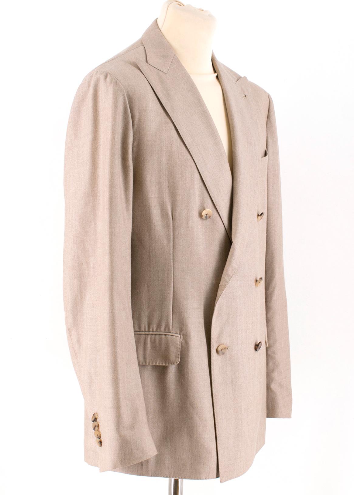 Lardini Light Brown Cashmere Blazer Jacket 

- Light Brown Blazer Jacket
- 100% Cashmere
- Point collar, double breasted
- Dual flap front pocket, single breast slip pocket
- Dual internal slip pockets
- Partially lined, sleeves
- 100% Cashmere