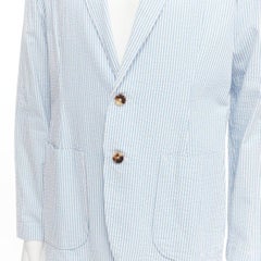 LARDINI blue white stripe seersucker brown shell 2 button blazer M