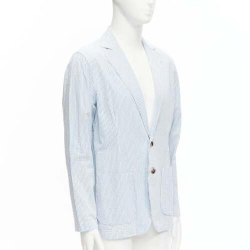Grigio Lardini blazer a 2 bottoni a righe bianche e blu in seersucker marrone M in vendita