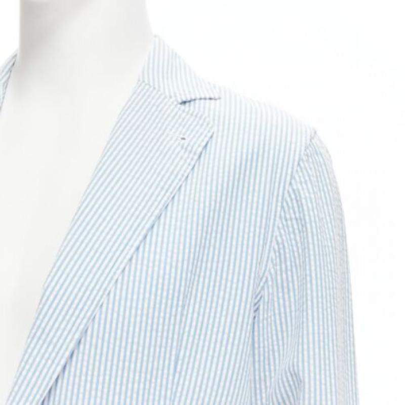 Lardini blazer a 2 bottoni a righe bianche e blu in seersucker marrone M in vendita 2