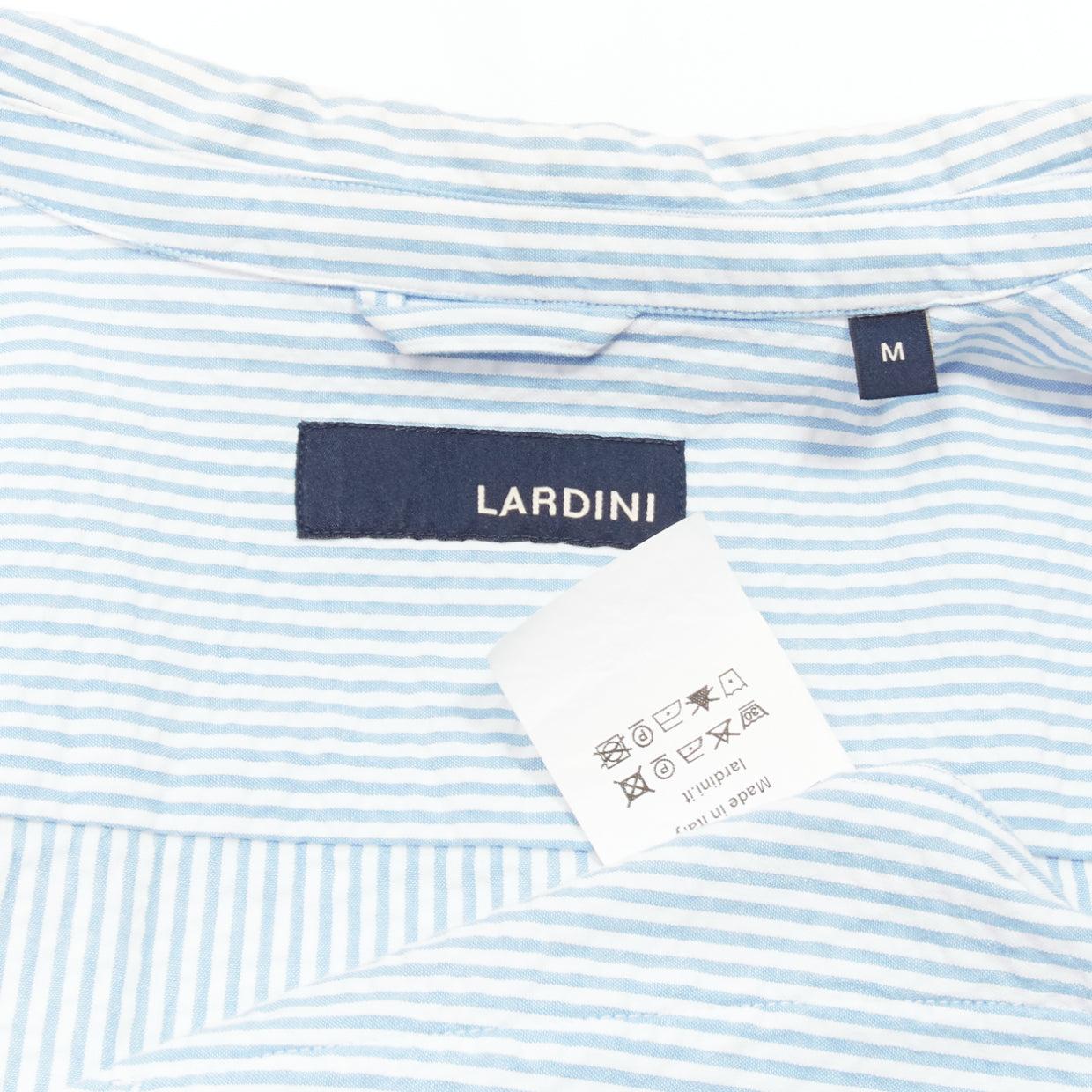 LARDINI blue white stripe seersucker brown shell 2 button blazer M For Sale 3