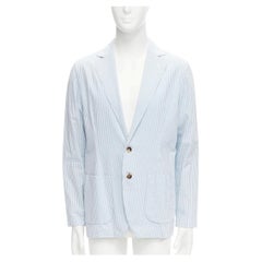 LARDINI blue white stripe seersucker brown shell 2 button blazer M