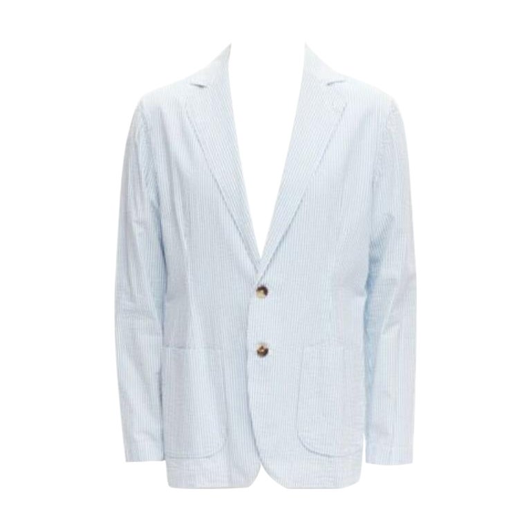 LARDINI blau weiß gestreift Seersucker braun Muschel 2 Knopf Blazer M