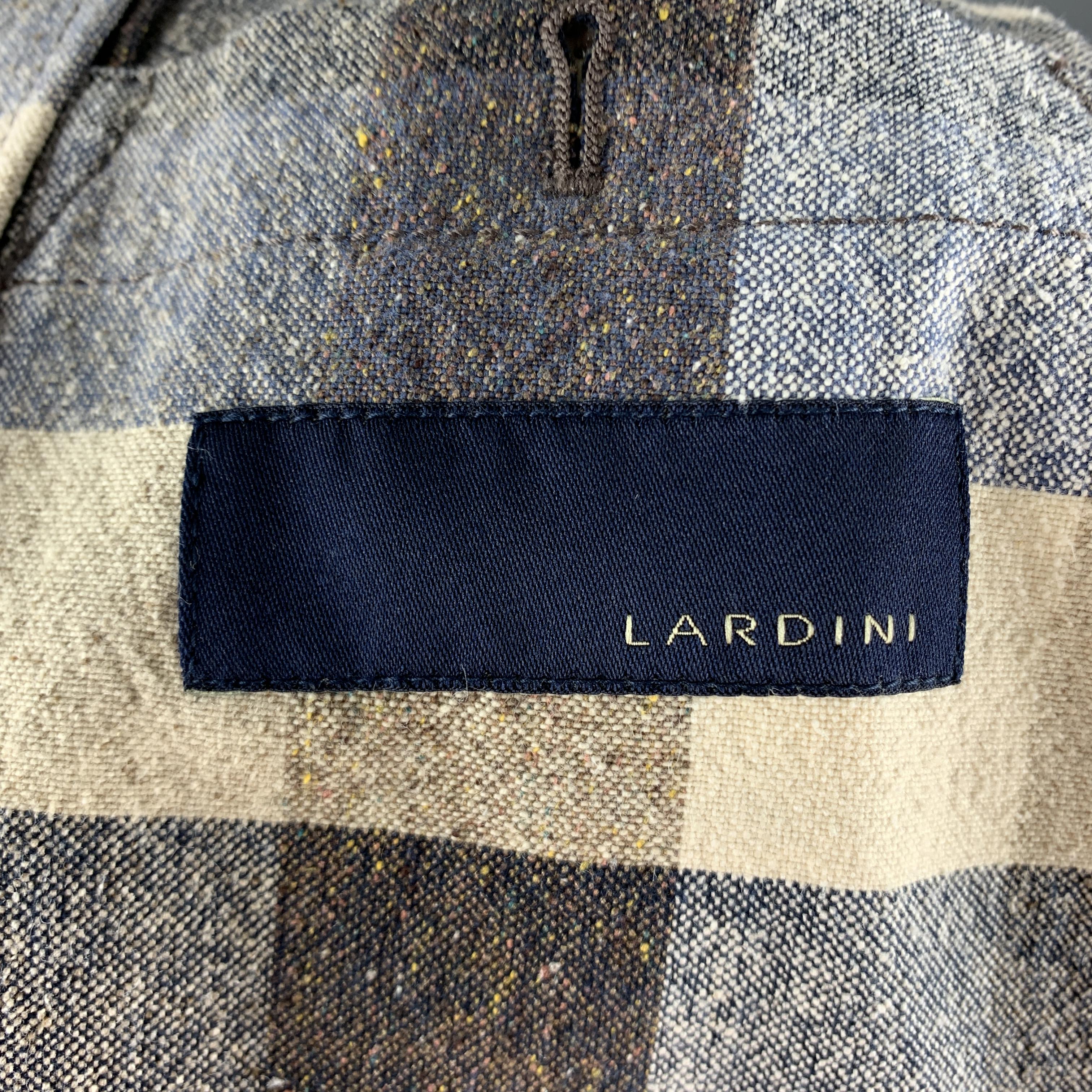LARDINI Cream & Blue Checkered Cotton / Silk Notch Lapel Sport Coat 2