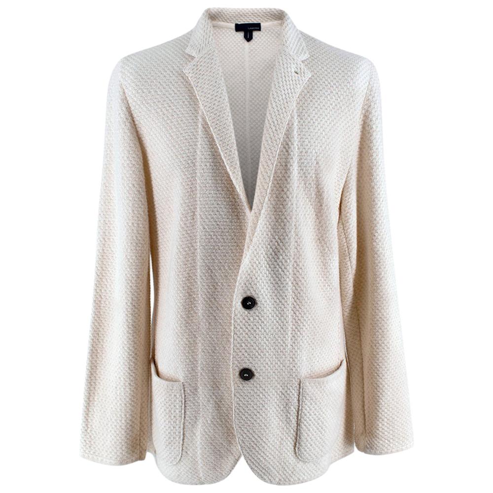 Lardini Ivory Wool & Alpaca Blend Textured Knit Blazer Jacket - Size XL For Sale