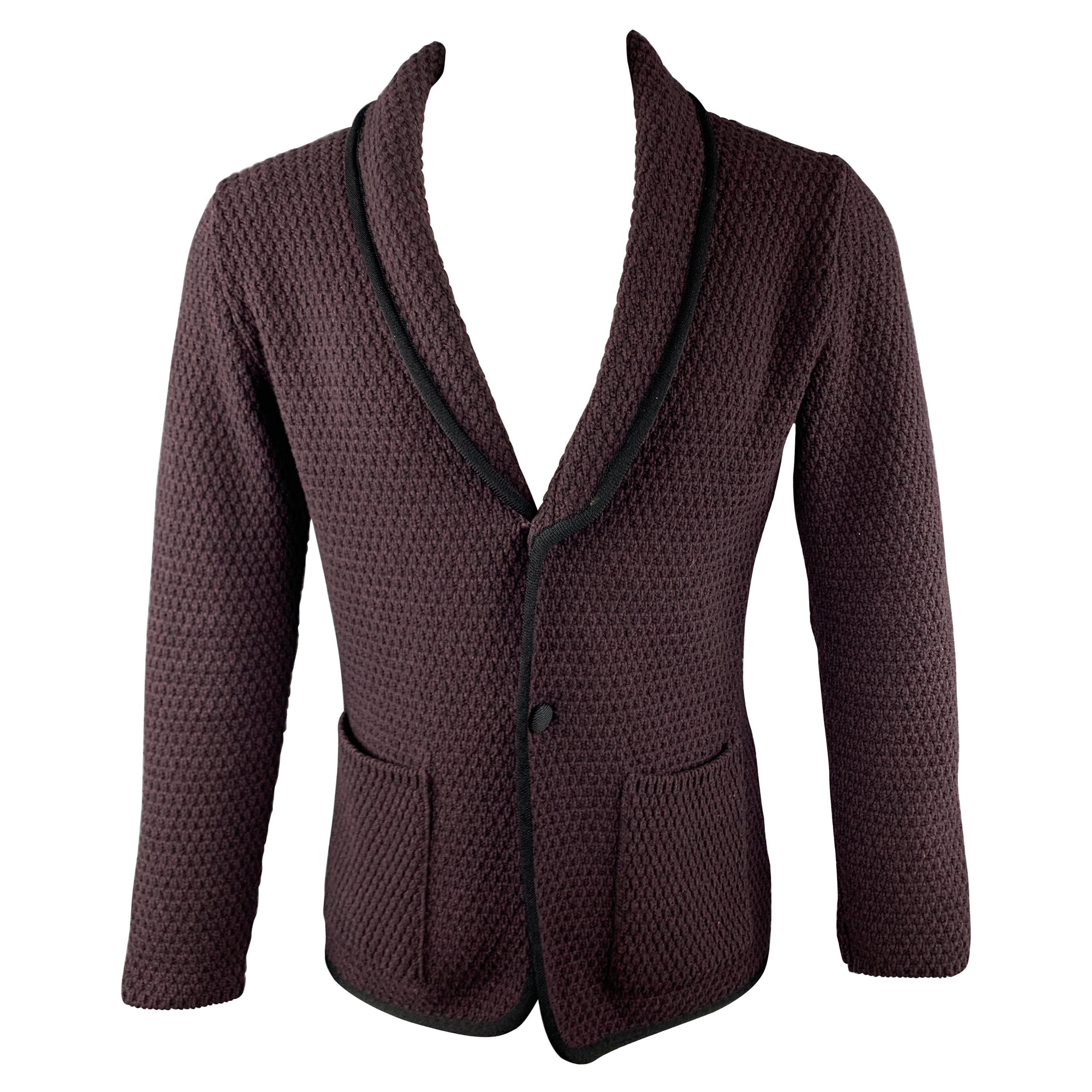 LARDINI Plum Knitted Wool Shawl Collar Chest Size M Sport Coat