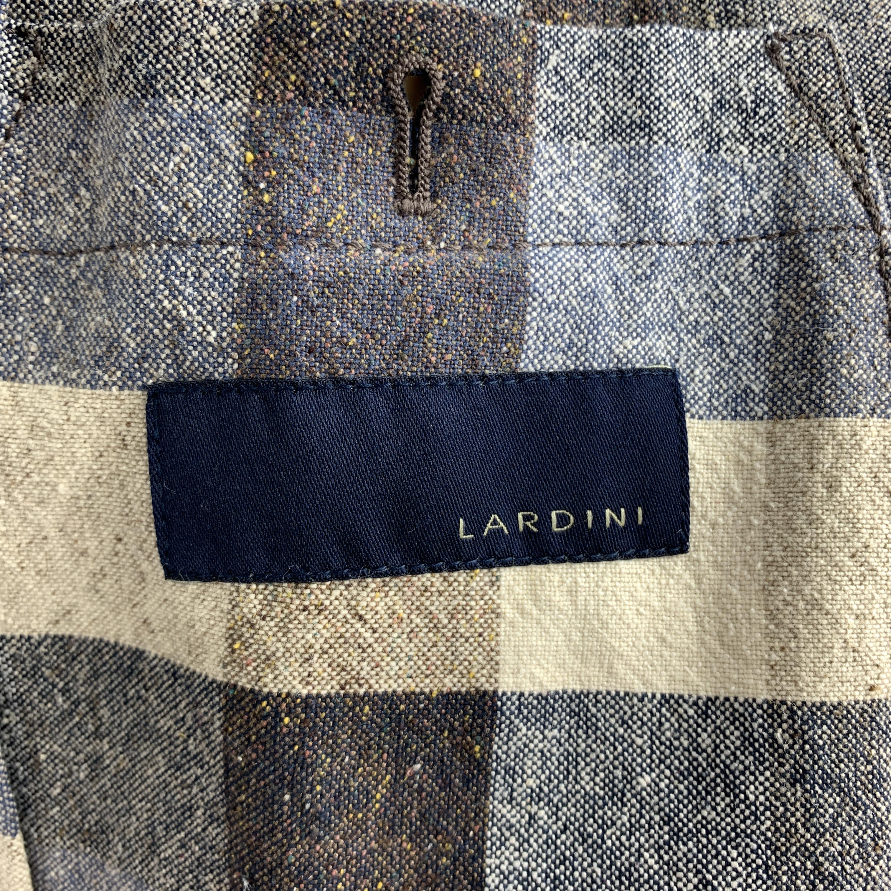 LARDINI Size 34 Beige & Taupe Checkered Plaid Cotton Silk Notch Lapel Blazer 1
