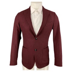 LARDINI Size 36 Burgundy Melange Wool Single Breasted Sport Coat