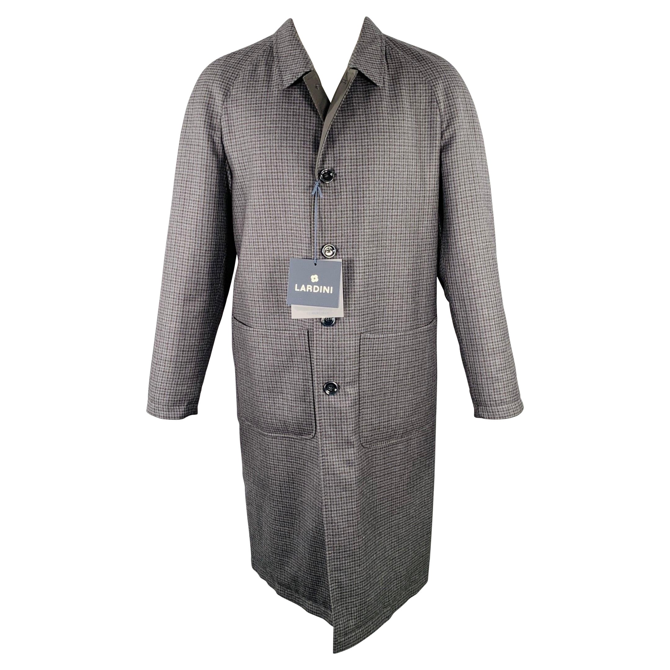Lardini Taglia 38 Axel Grigio Navy Nero Cappotto reversibile in lana a quadri in vendita
