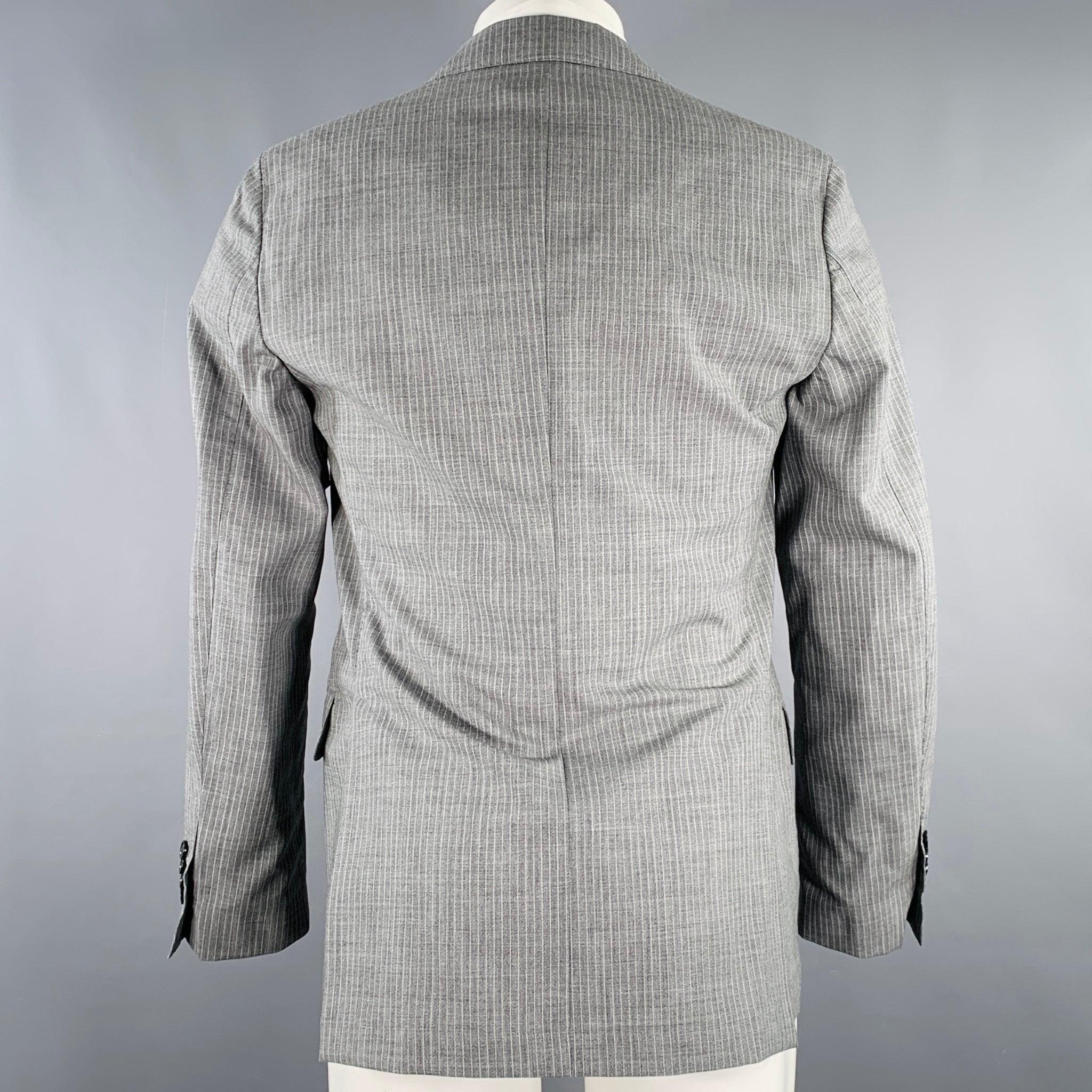 LARDINI Talla 38 Gris Blanco Raya Lana Solapa Muesca Abrigo Deportivo en Excelente estado para la venta en San Francisco, CA