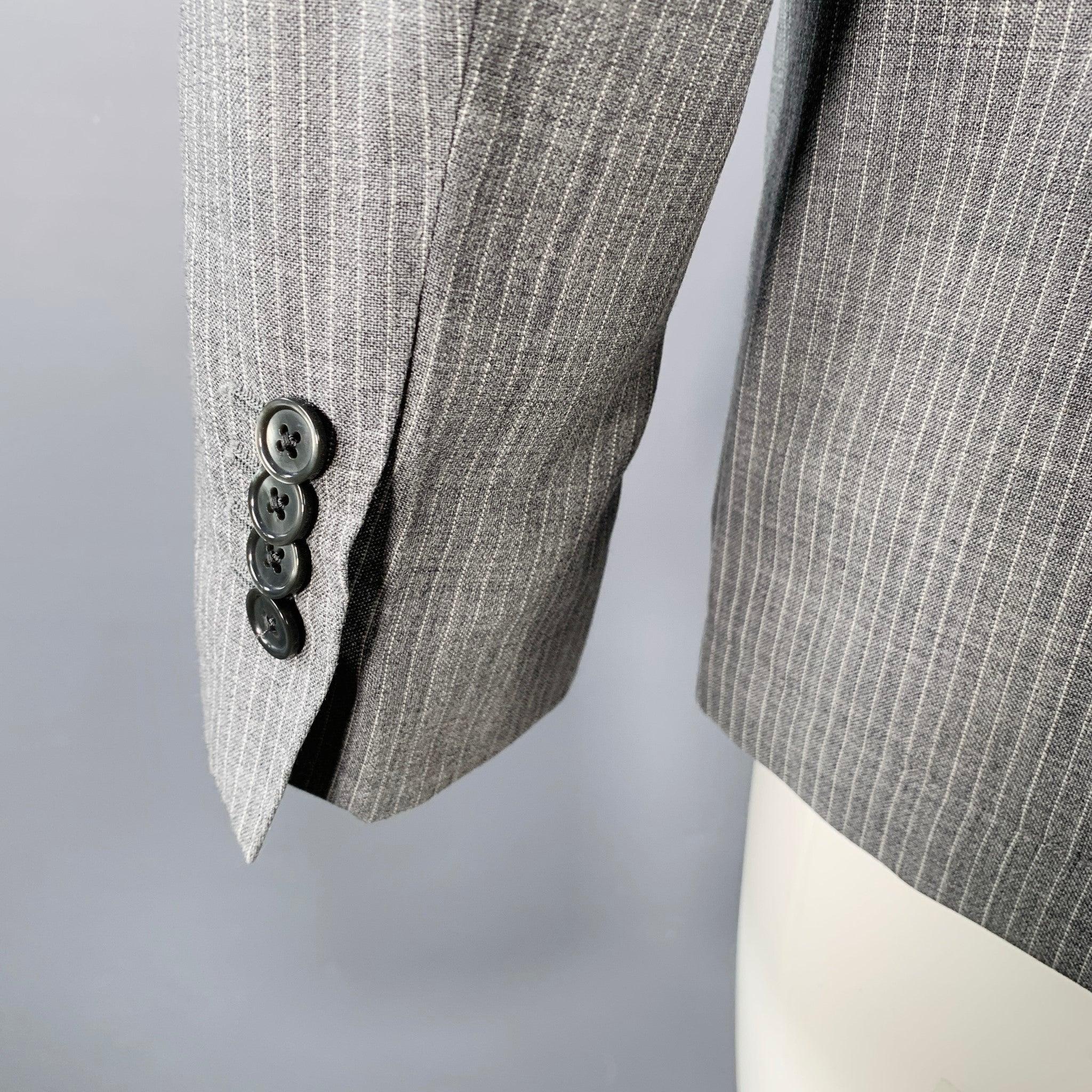 De los hombres LARDINI Talla 38 Gris Blanco Raya Lana Solapa Muesca Abrigo Deportivo en venta