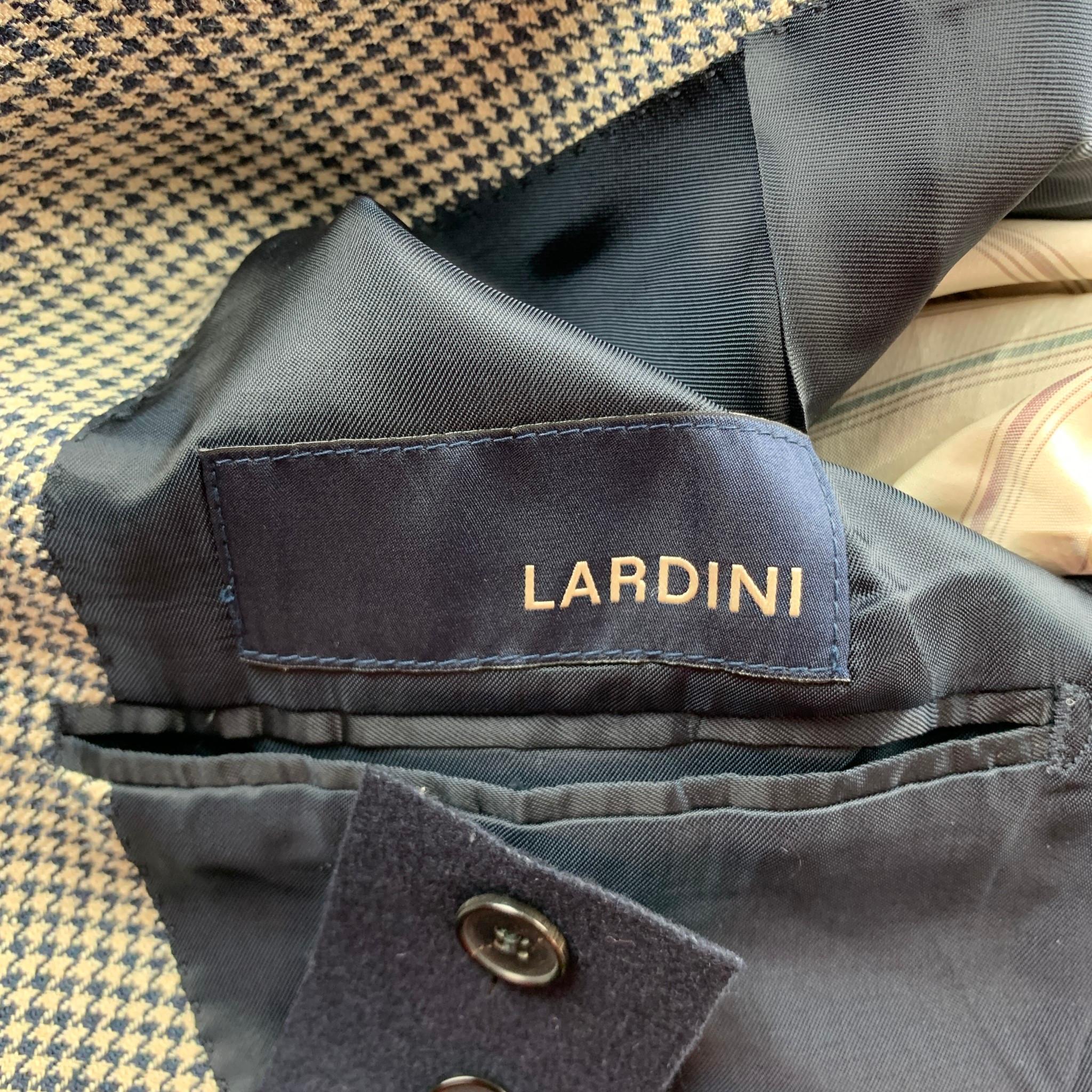 LARDINI Size 42 Regular Black & Beige Houndstooth Silk / Linen Suit In Good Condition In San Francisco, CA