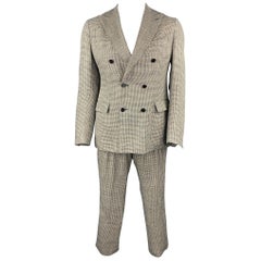 LARDINI Size 42 Regular Black & Beige Houndstooth Silk / Linen Suit